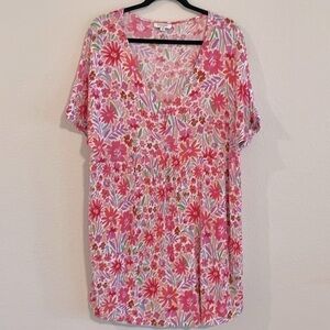 Andree By Unit Women’s Swing Dress 1X Pink Colorful Floral Cottagecore Coastal
